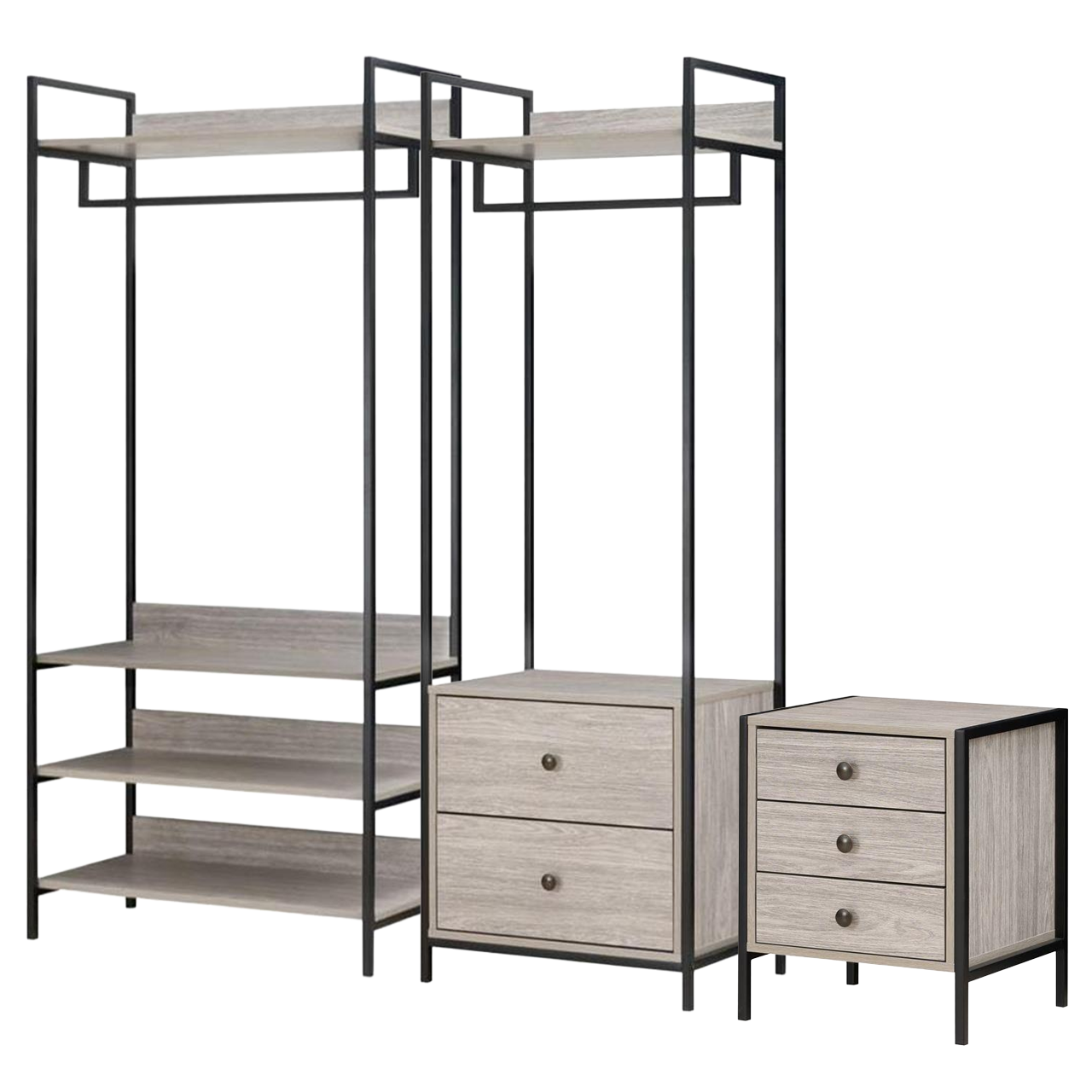 Alva Open Wardrobe with 2 Drawers 3 Piece Bedroom Set
