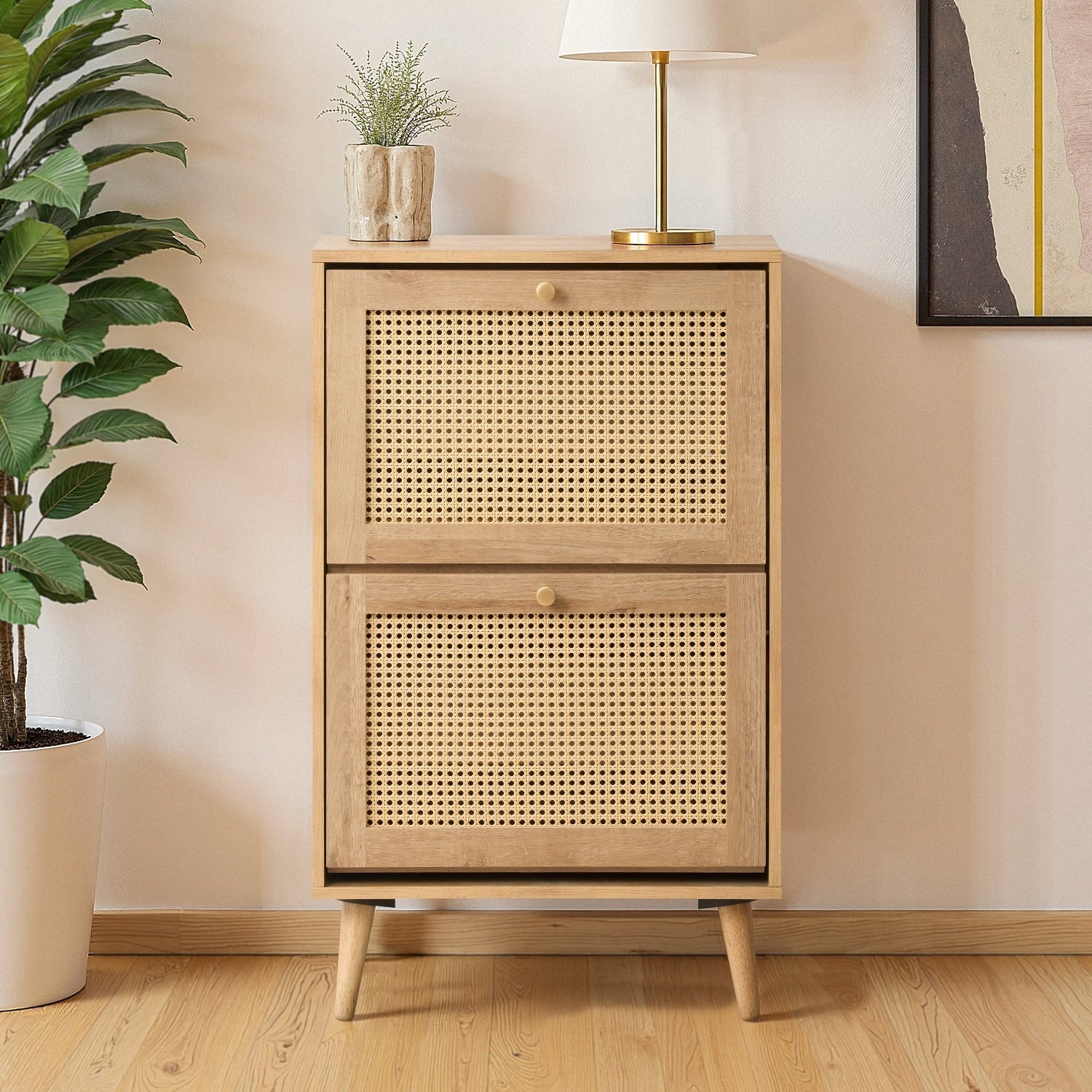Manila Rattan 2 Door Flip Down Shoe Storage Cabinet