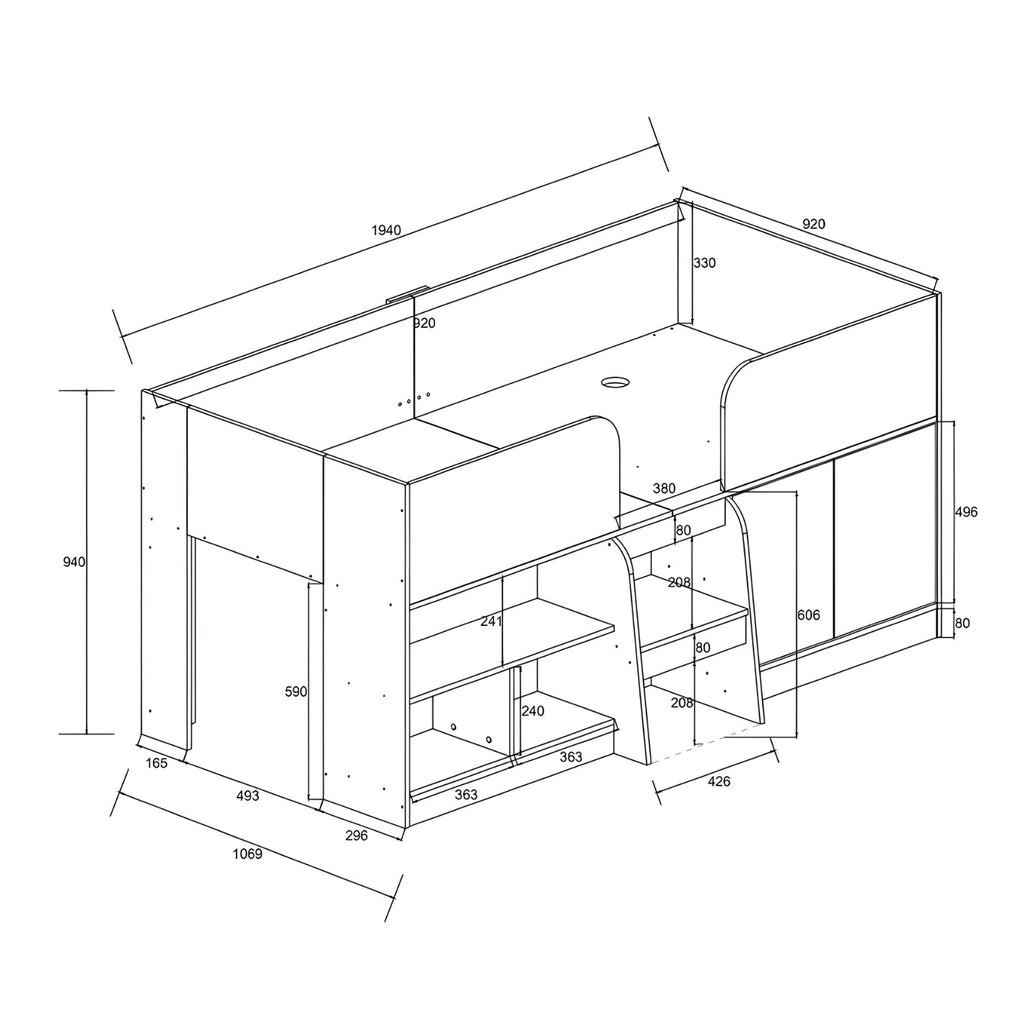 Nova Low Sleeper Children's Bed Frame with Shelves
