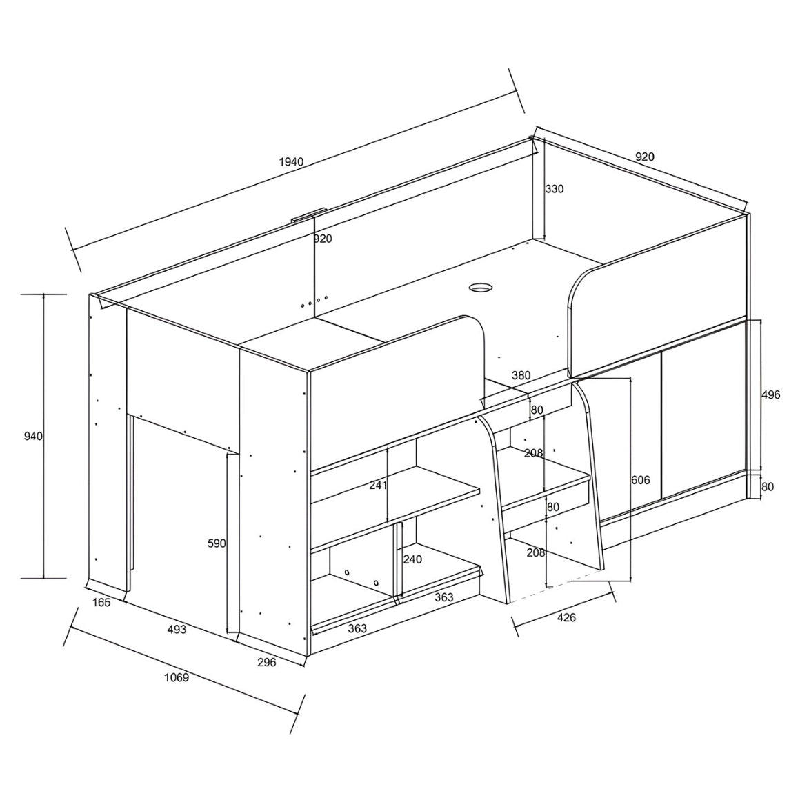 Nova Low Sleeper Children's Bed Frame with Shelves