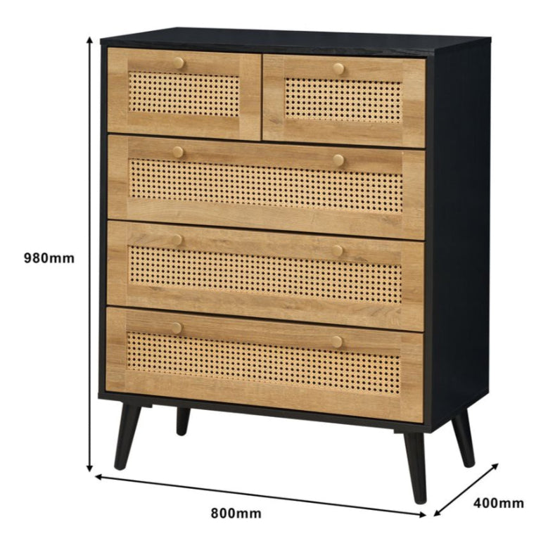 Manila Rattan 3+2 Drawer Chest of Drawers