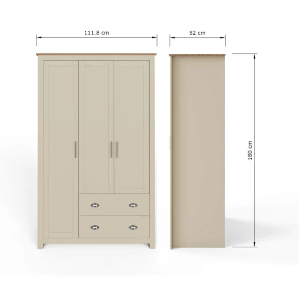 Lancaster 3 Door 2 Drawer Triple Wardrobe