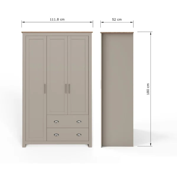 Lancaster 3 Door 2 Drawer Triple Wardrobe