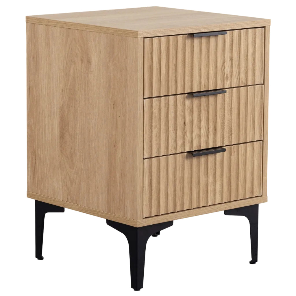 Miami Ridged 3 Drawer Fluted Bedside Table