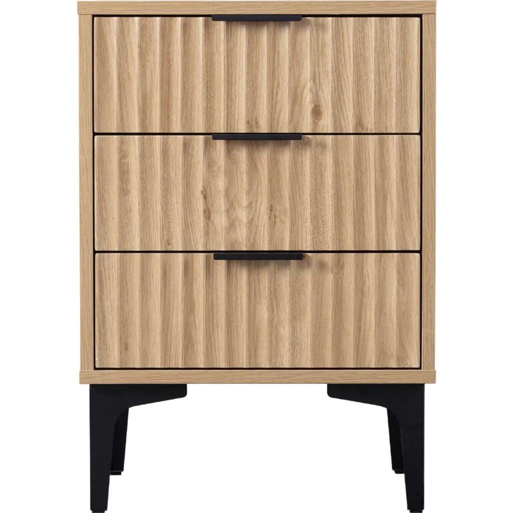 Miami Ridged 3 Drawer Fluted Bedside Table