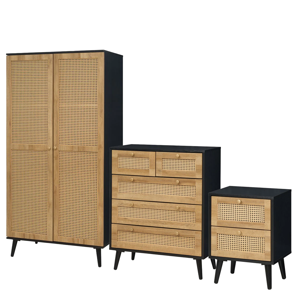 Manila Rattan 2 Door Wardrobe 3 Piece Bedroom Set