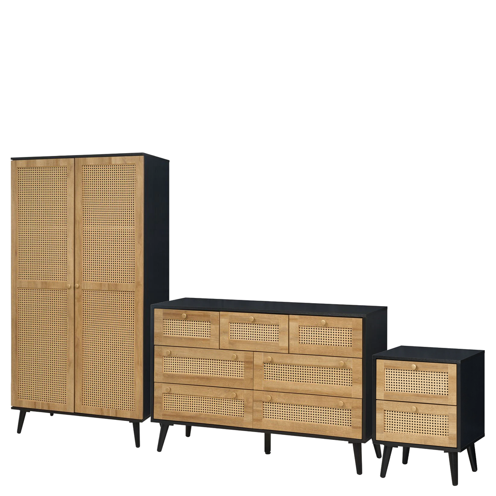 Manila Rattan 7 Drawer Chest 3 Piece Bedroom Set