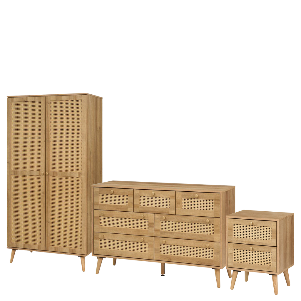Manila Rattan 7 Drawer Chest 3 Piece Bedroom Set