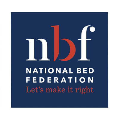 National Bed Federation logo with 'nbf' in white and red on a blue background for our contract mattresses