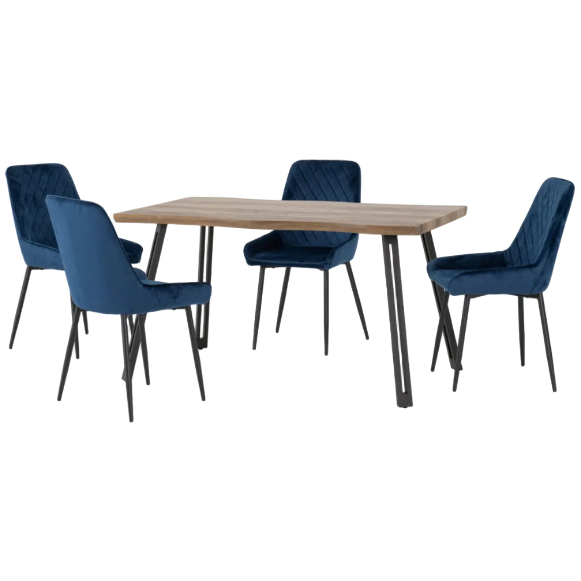 Quebec Wave Edge Dining Table with 4 Avery Velvet Dining Chairs