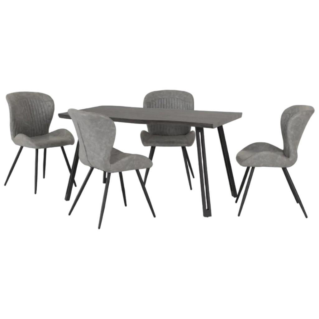 Quebec Wave Edge Dining Table with 4 Faux Leather Dining Chairs