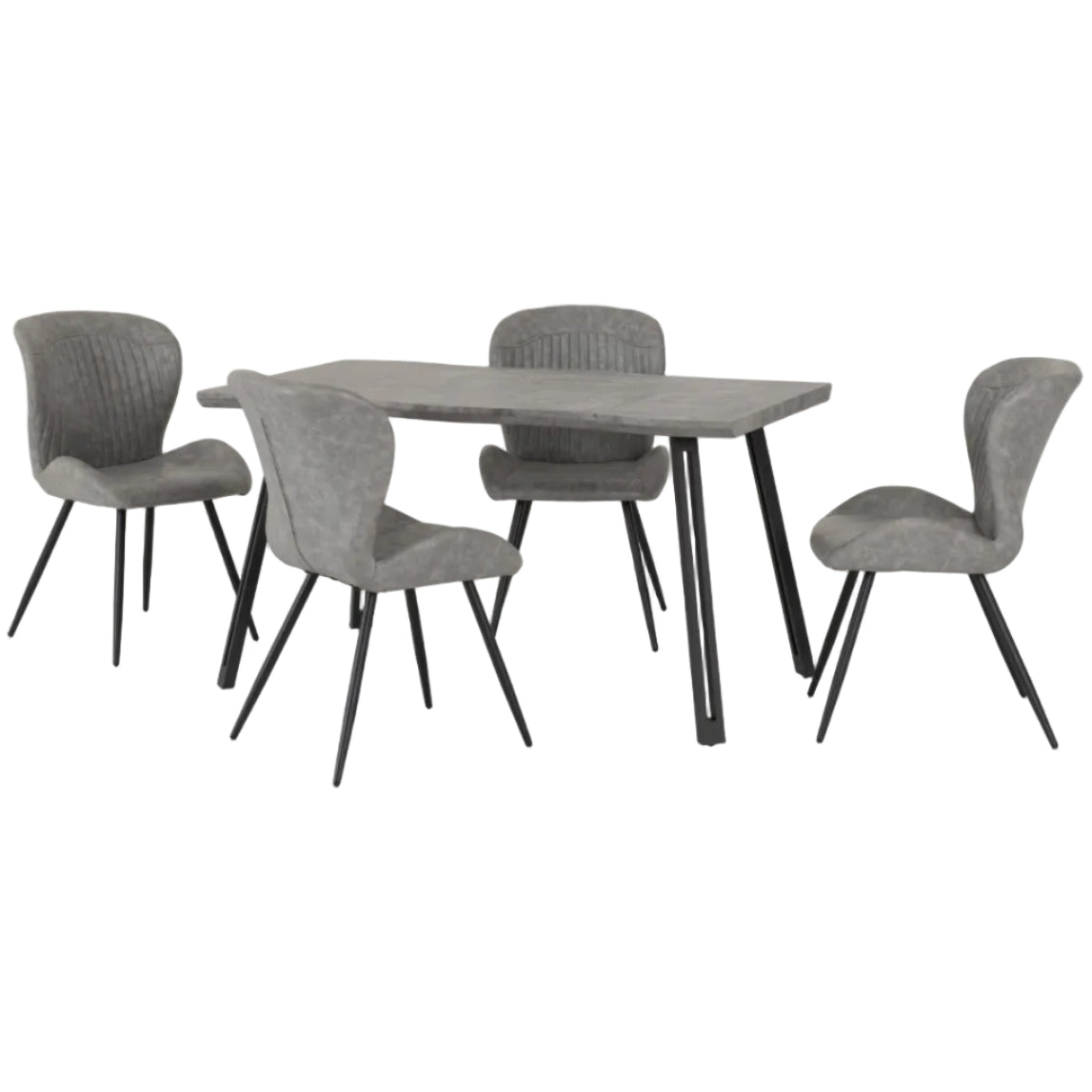 Quebec Wave Edge Dining Table with 4 Faux Leather Dining Chairs