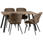 Quebec Wave Edge Dining Table Set with 4 Faux Leather Chairs