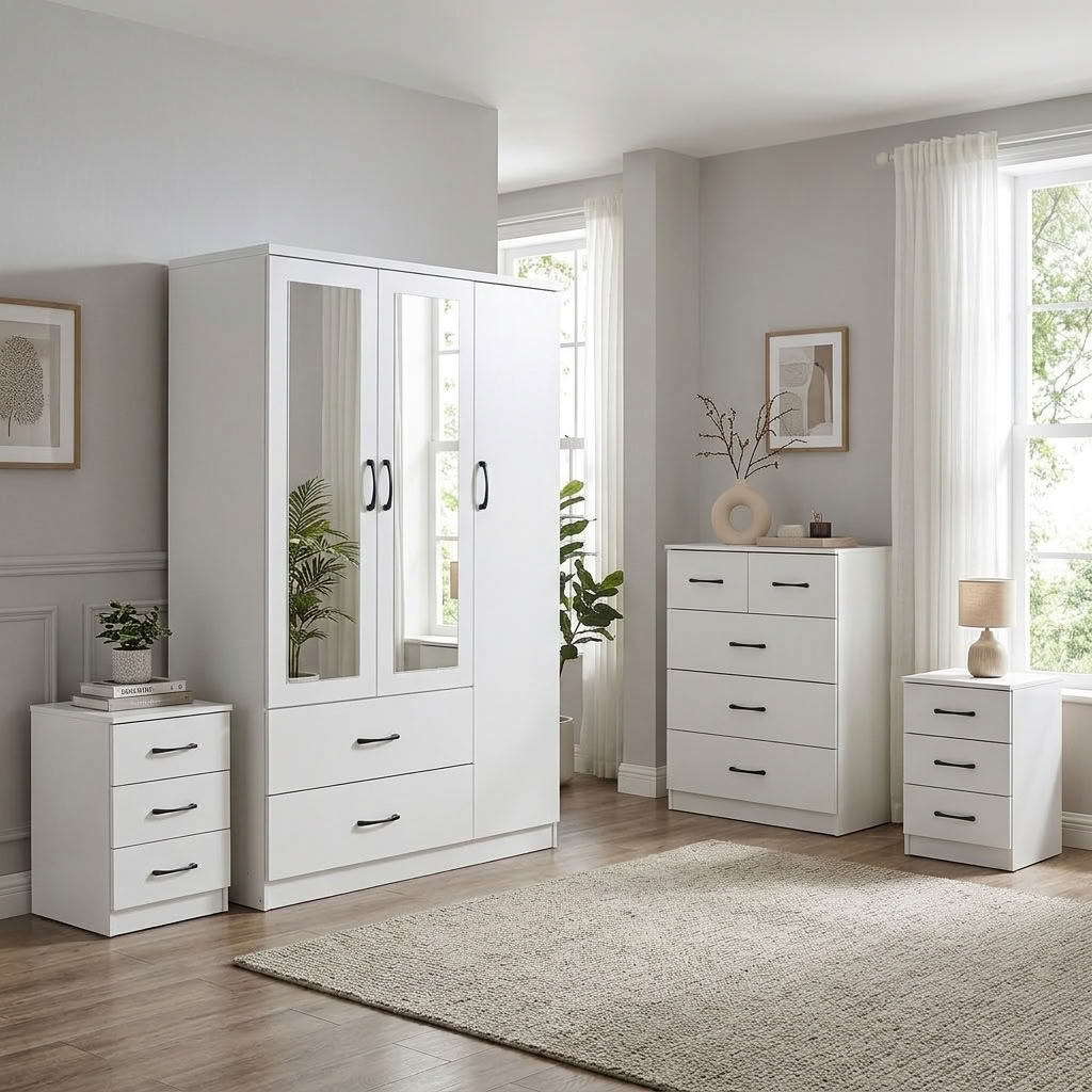 Paddington 3 Door Wardrobe & 3+2 Drawer Chest 4 Piece Bedroom Set