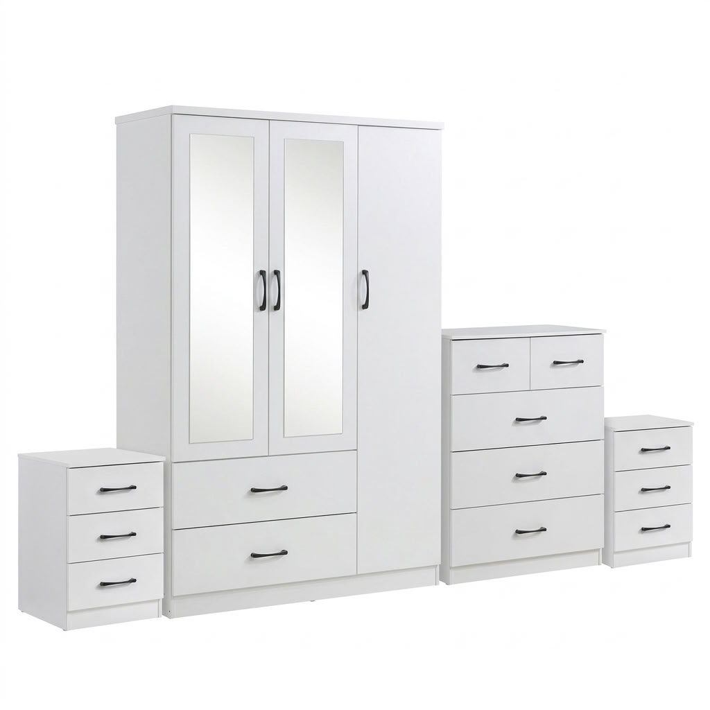 Paddington 3 Door Wardrobe & 3+2 Drawer Chest 4 Piece Bedroom Set