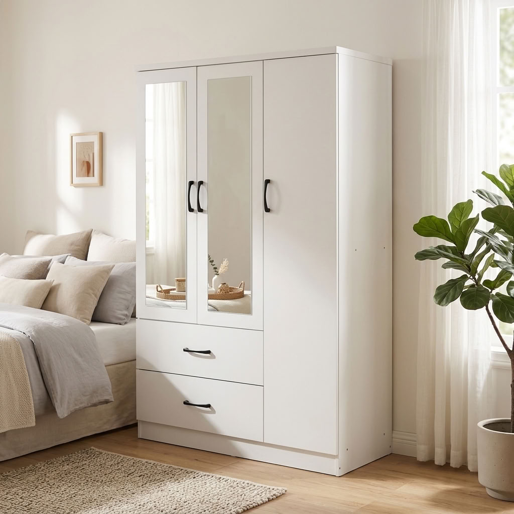 Paddington 3 Door Wardrobe & 3+2 Drawer Chest 4 Piece Bedroom Set