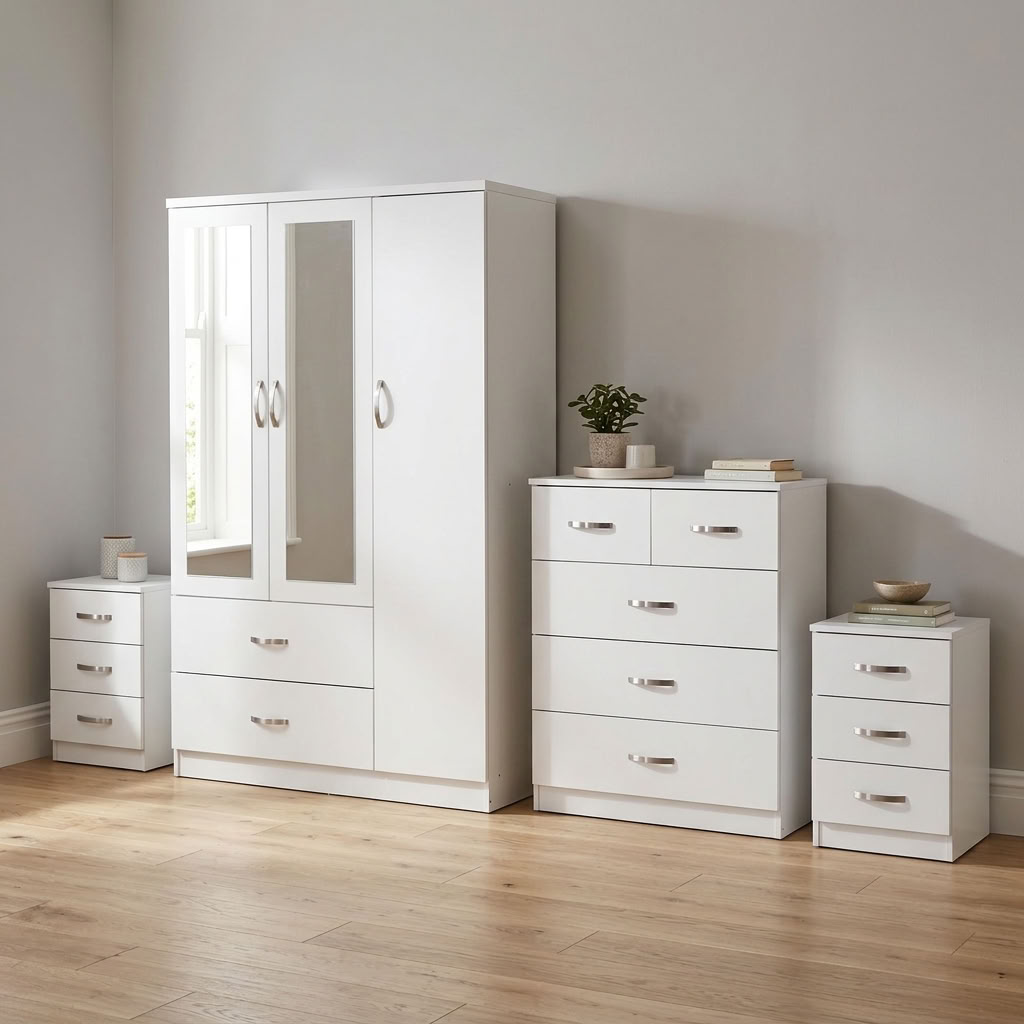 Paddington 3 Door Wardrobe & 3+2 Drawer Chest 4 Piece Bedroom Set