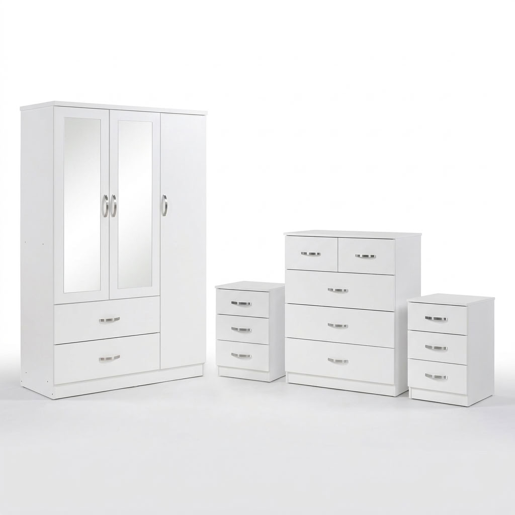 Paddington 3 Door Wardrobe & 3+2 Drawer Chest 4 Piece Bedroom Set