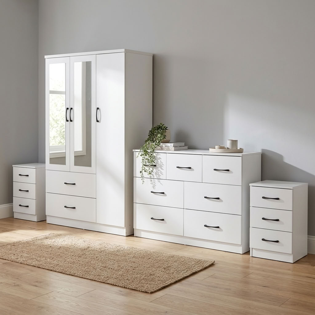 Paddington 3 Door Wardrobe & 7 Drawer Chest 4 Piece Bedroom Set