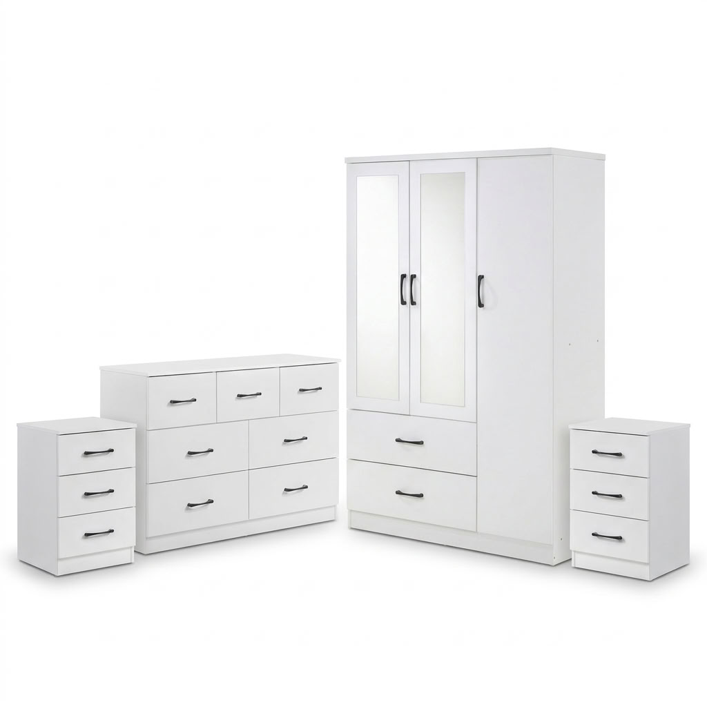 Paddington 3 Door Wardrobe & 7 Drawer Chest 4 Piece Bedroom Set