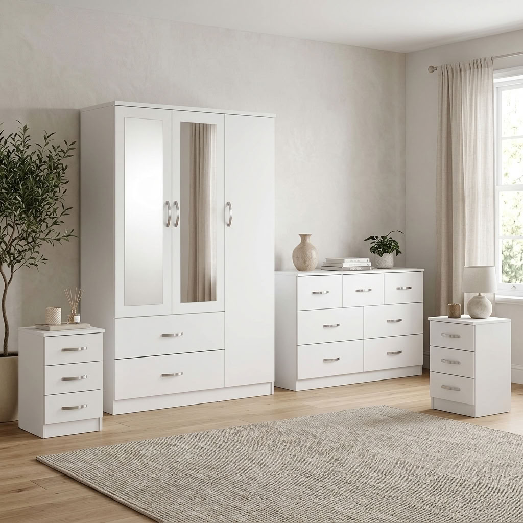 Paddington 3 Door Wardrobe & 7 Drawer Chest 4 Piece Bedroom Set