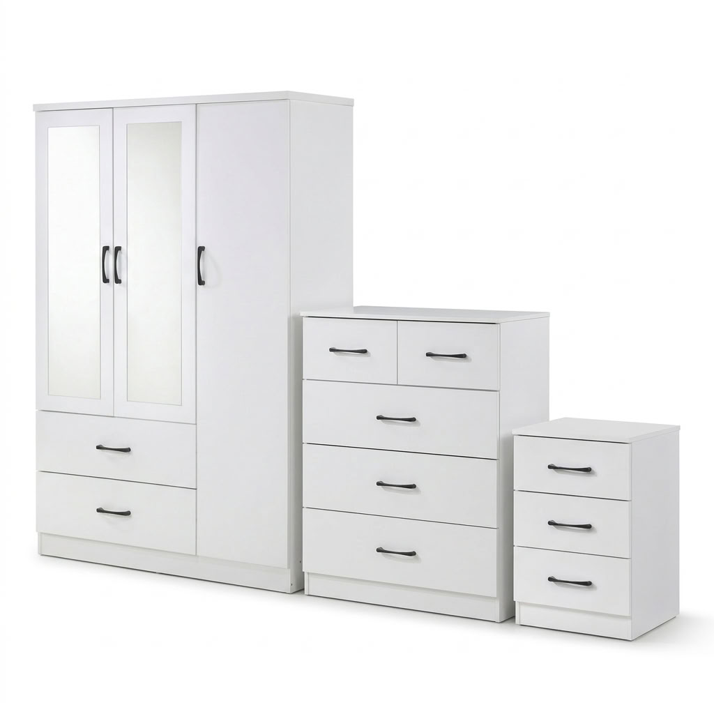 Paddington 3 Door Wardrobe & 3+2 Drawer Chest 3 Piece Bedroom Set