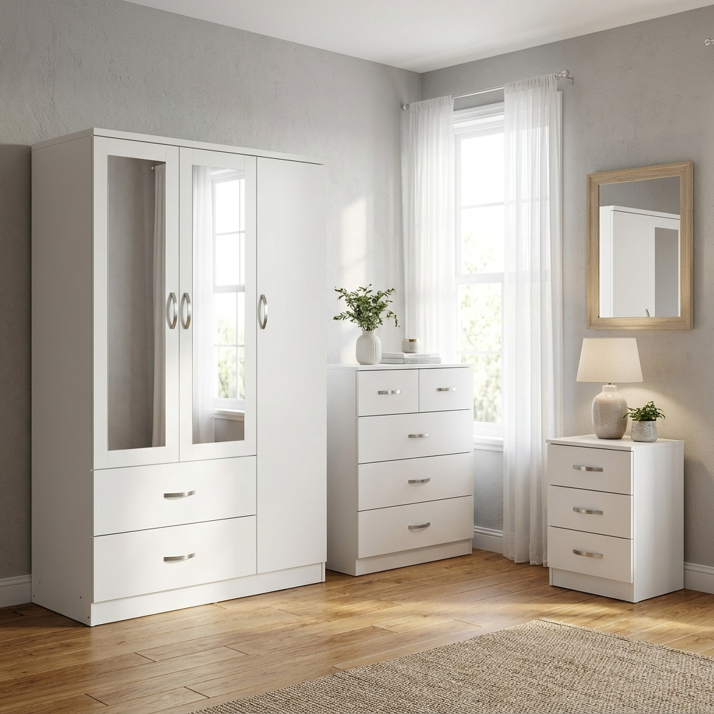 Paddington 3 Door Wardrobe & 3+2 Drawer Chest 3 Piece Bedroom Set