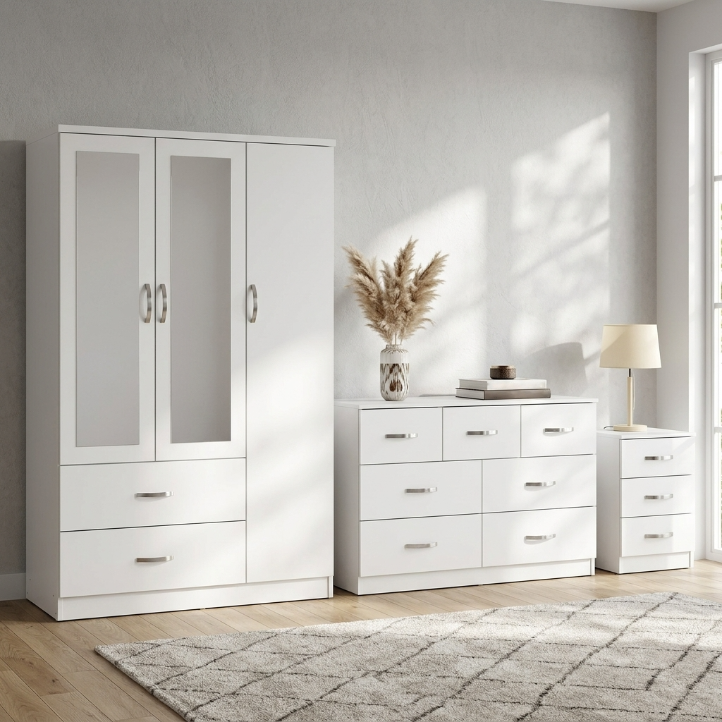 Paddington 3 Door Wardrobe & 7 Drawer Chest 3 Piece Set