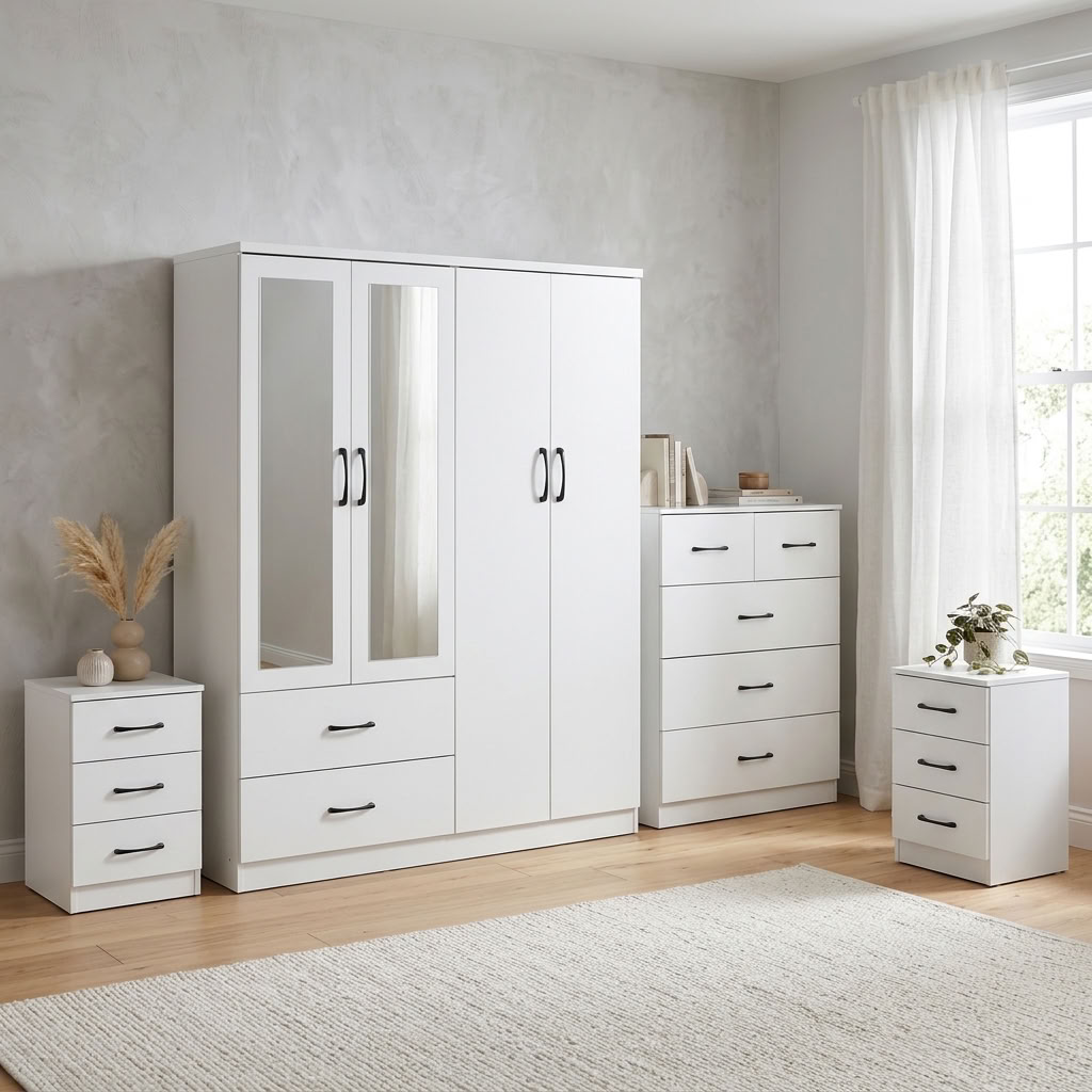 Paddington 4 Door Wardrobe & 3+2 Drawer Chest 4 Piece Bedroom Set