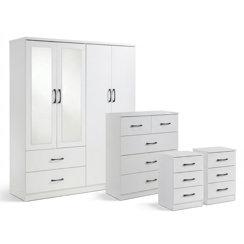 Paddington 4 Door Wardrobe & 3+2 Drawer Chest 4 Piece Bedroom Set