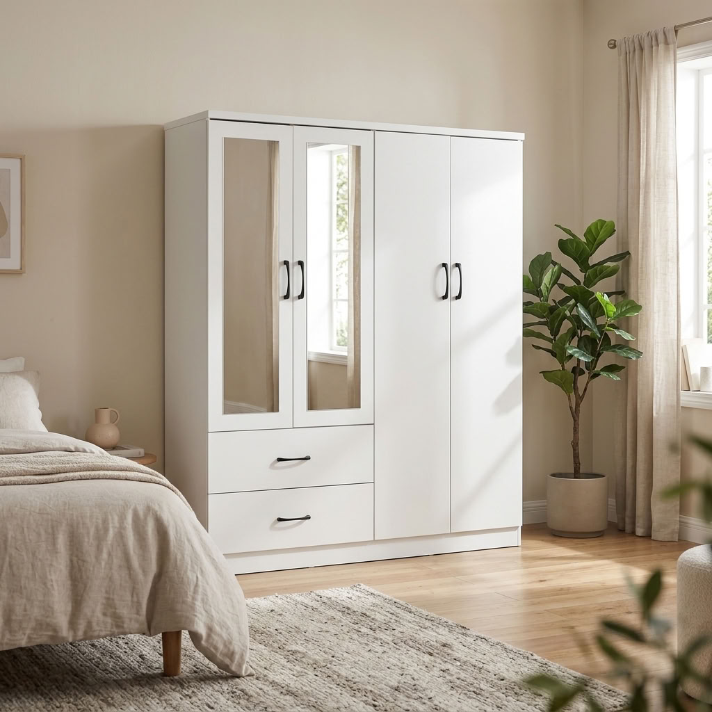Paddington 4 Door Wardrobe & 3+2 Drawer Chest 4 Piece Bedroom Set
