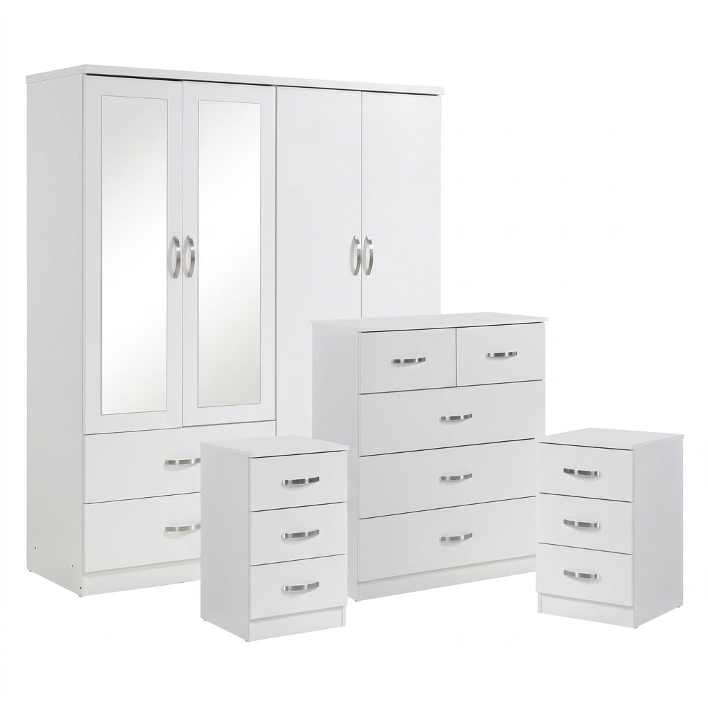 Paddington 4 Door Wardrobe & 3+2 Drawer Chest 4 Piece Bedroom Set