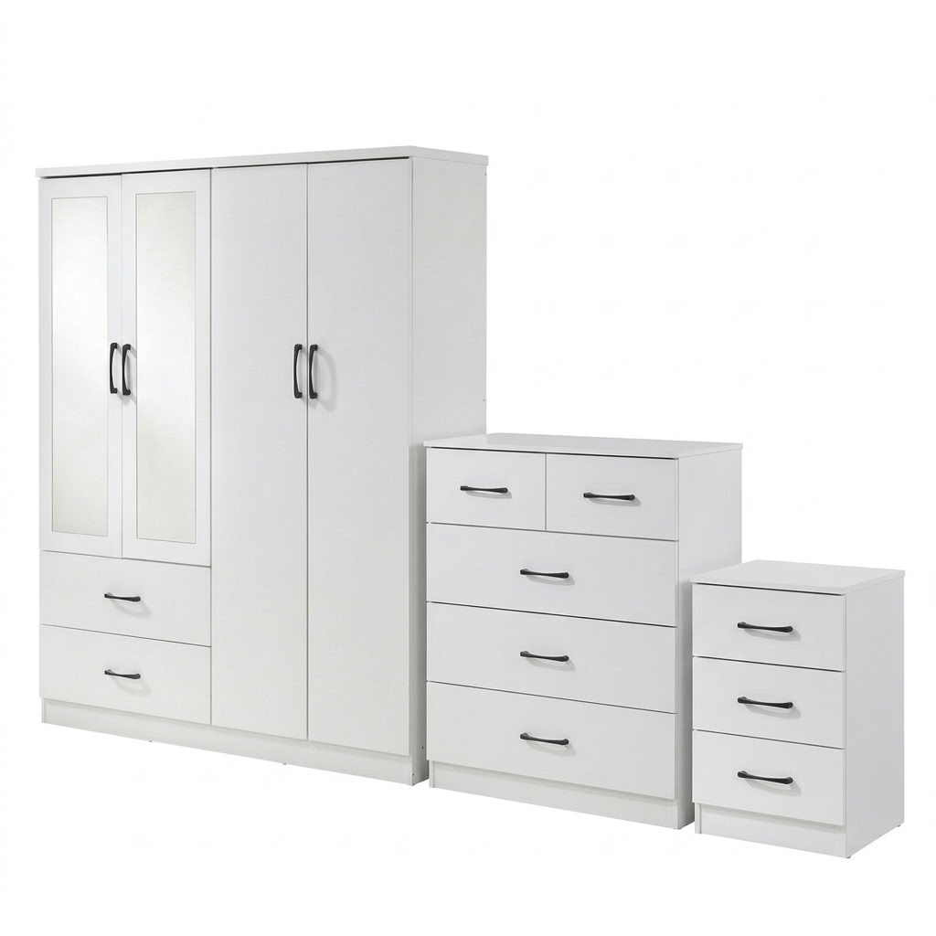 Paddington 4 Door Wardrobe & 3+2 Drawer Chest 3 Piece Bedroom Set