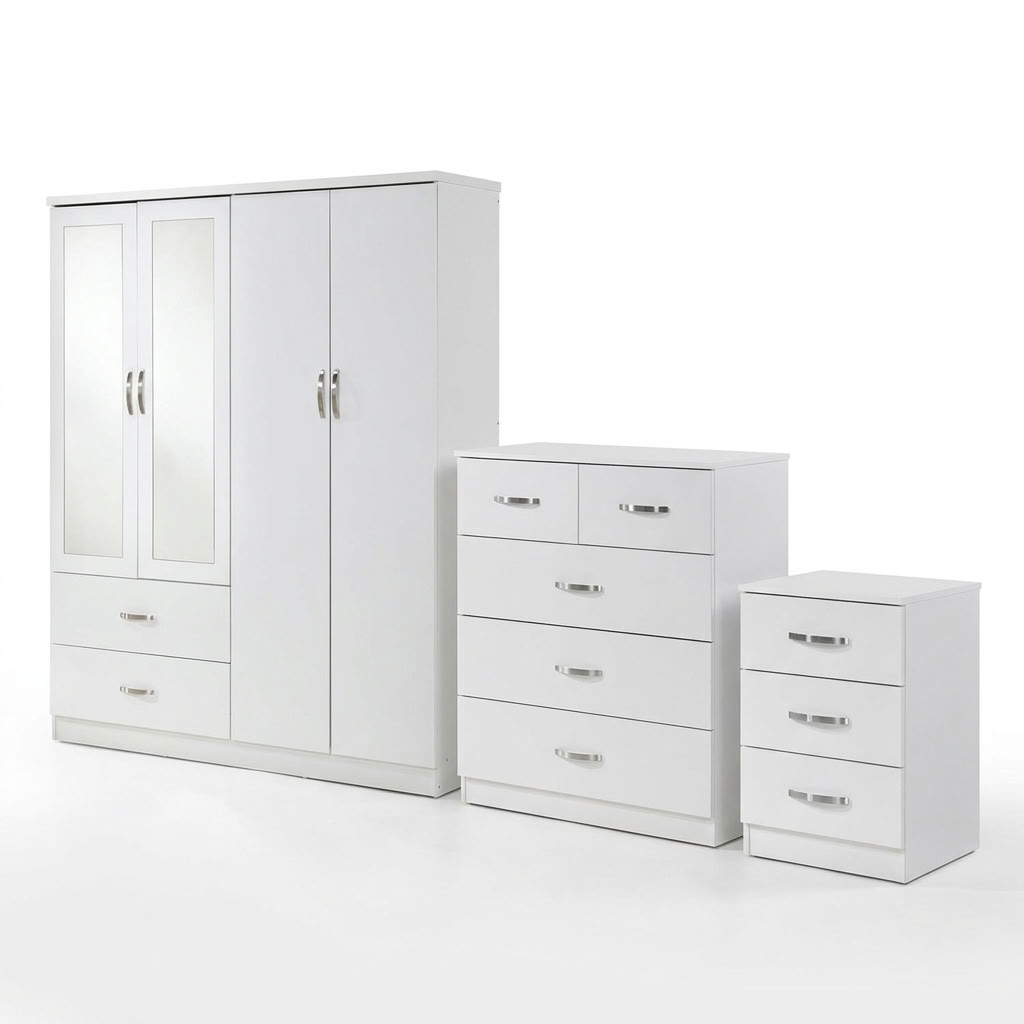 Paddington 4 Door Wardrobe & 3+2 Drawer Chest 3 Piece Bedroom Set