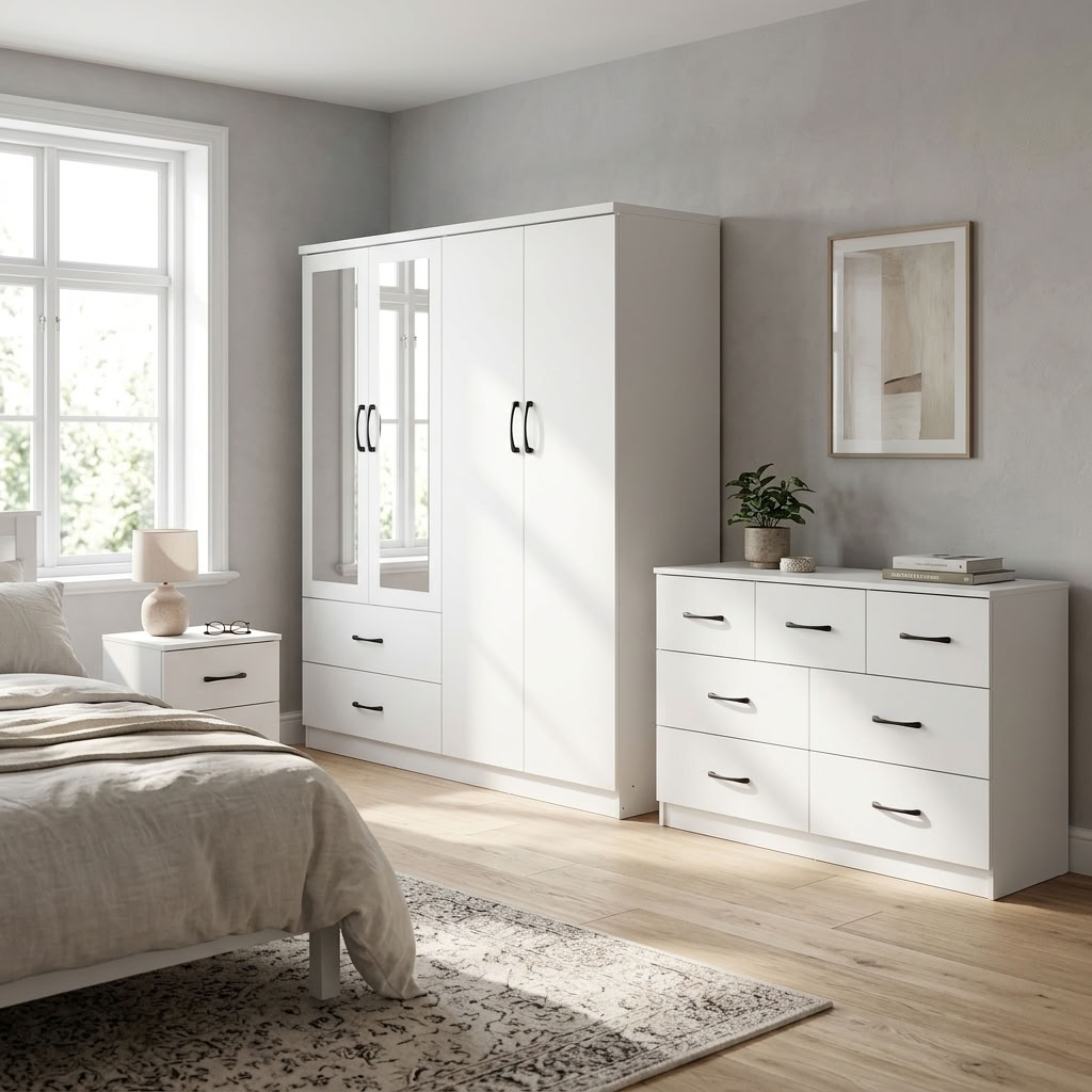 Paddington 4 Door Wardrobe & 7 Drawer Chest 3 Piece Bedroom Set
