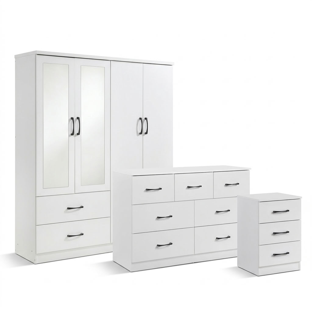 Paddington 4 Door Wardrobe & 7 Drawer Chest 3 Piece Bedroom Set