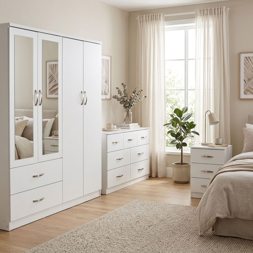 Paddington 4 Door Wardrobe & 7 Drawer Chest 3 Piece Bedroom Set