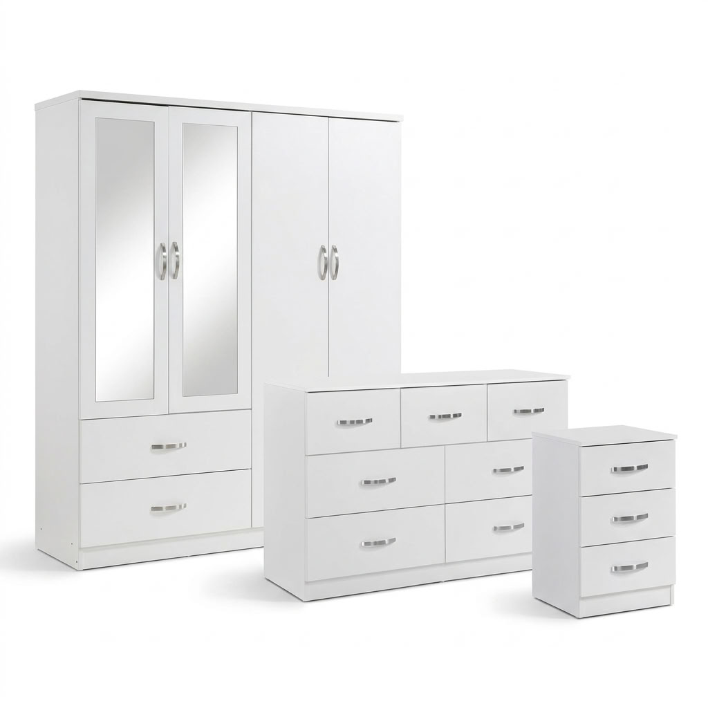 Paddington 4 Door Wardrobe & 7 Drawer Chest 3 Piece Bedroom Set