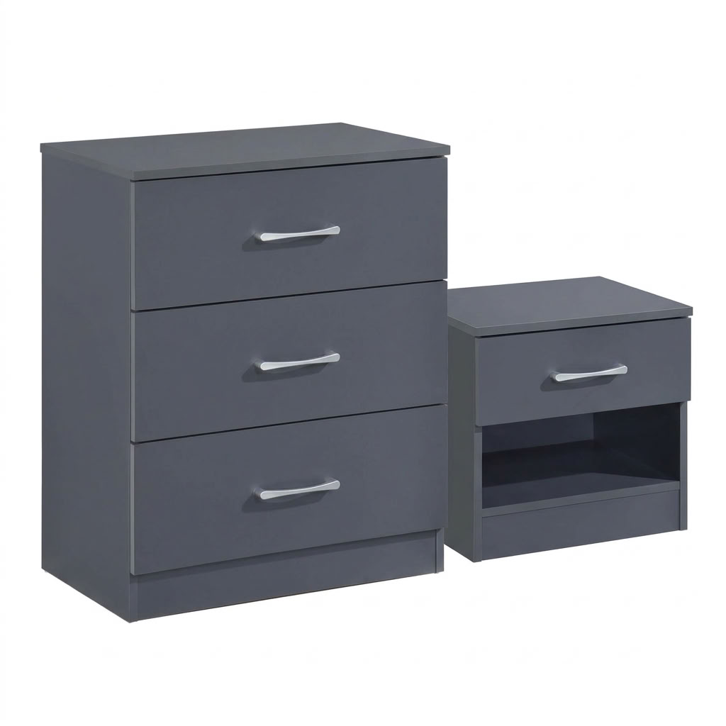 Highbury 3 Drawer Chest of Drawers & 1 Drawer Bedside 2 Piece Bedroom Set