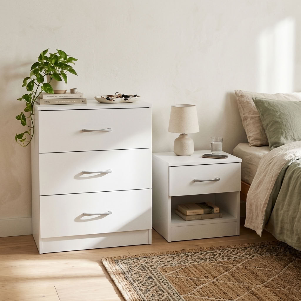 Highbury 3 Drawer Chest of Drawers & 1 Drawer Bedside 2 Piece Bedroom Set