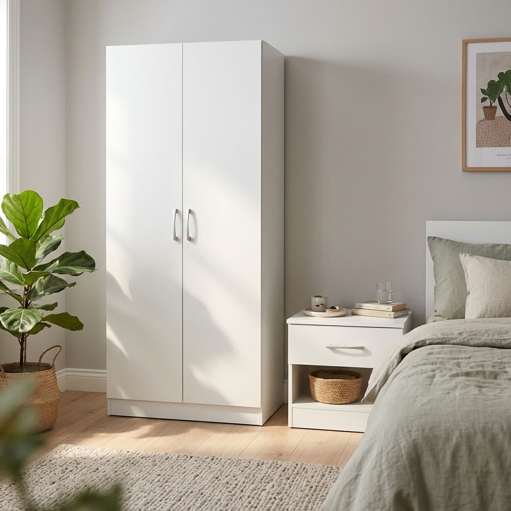 Highbury 2 Door Double Wardrobe & 1 Drawer Bedside 2 Piece Bedroom Set