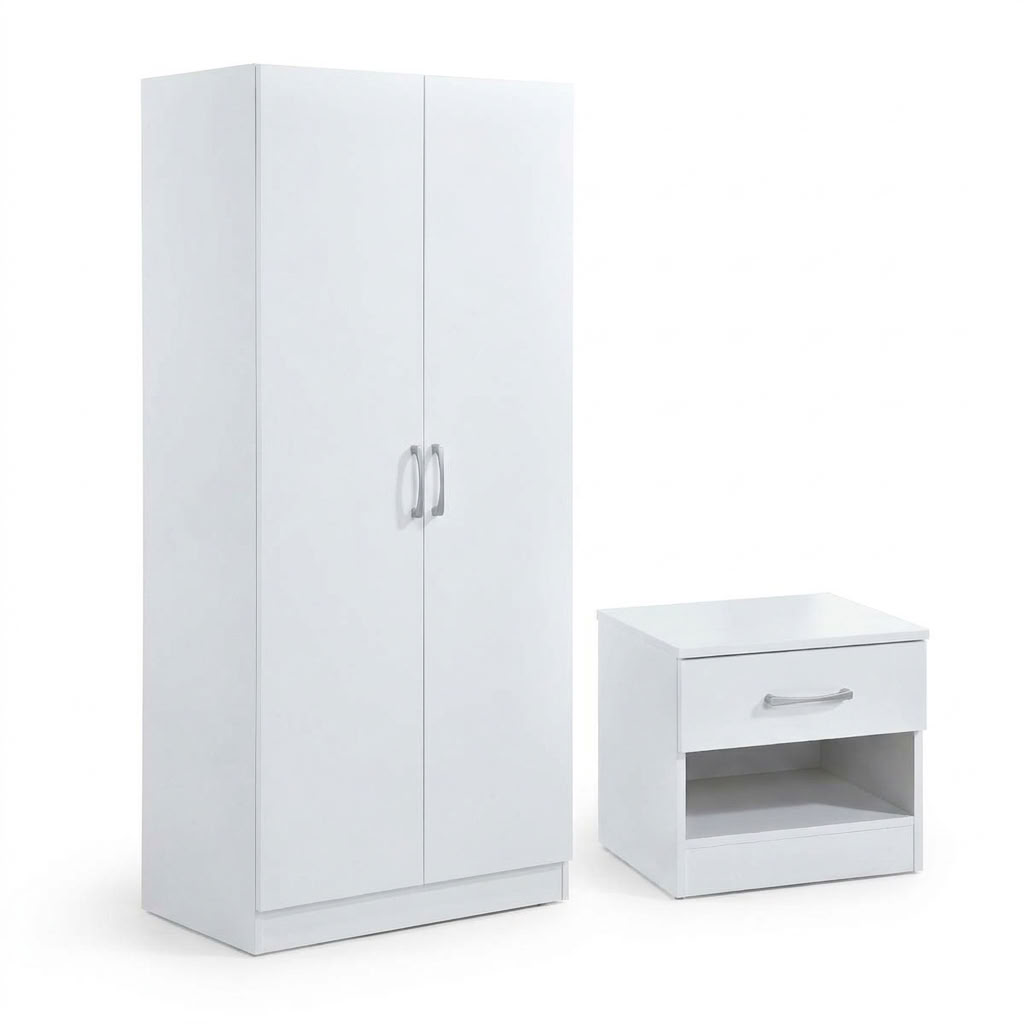 Highbury 2 Door Double Wardrobe & 1 Drawer Bedside 2 Piece Bedroom Set
