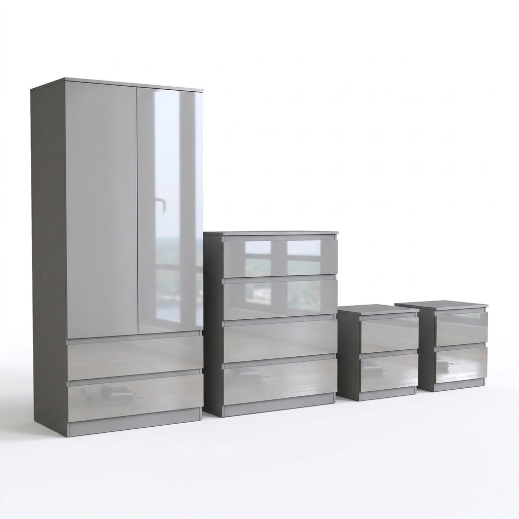 Soho 2 Door Wardrobe, 4 Drawer Chest & Bedside Tables 4 Piece Bedroom Set