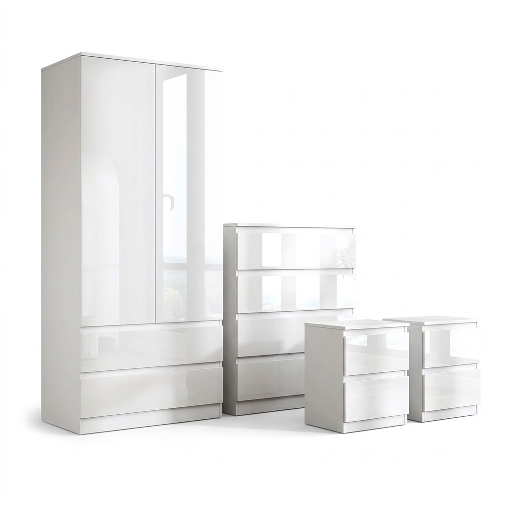 Soho 2 Door Wardrobe, 4 Drawer Chest & Bedside Tables 4 Piece Bedroom Set