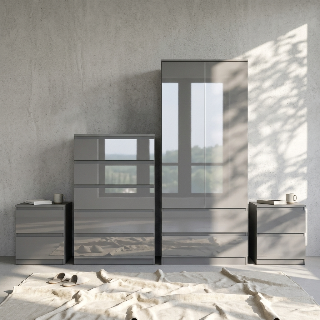 Soho 2 Door Wardrobe, 5 Drawer Chest & Bedside Tables 4 Piece Bedroom Set