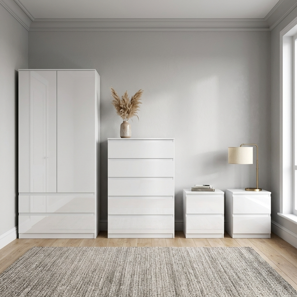 Soho 2 Door Wardrobe, 5 Drawer Chest & Bedside Tables 4 Piece Bedroom Set