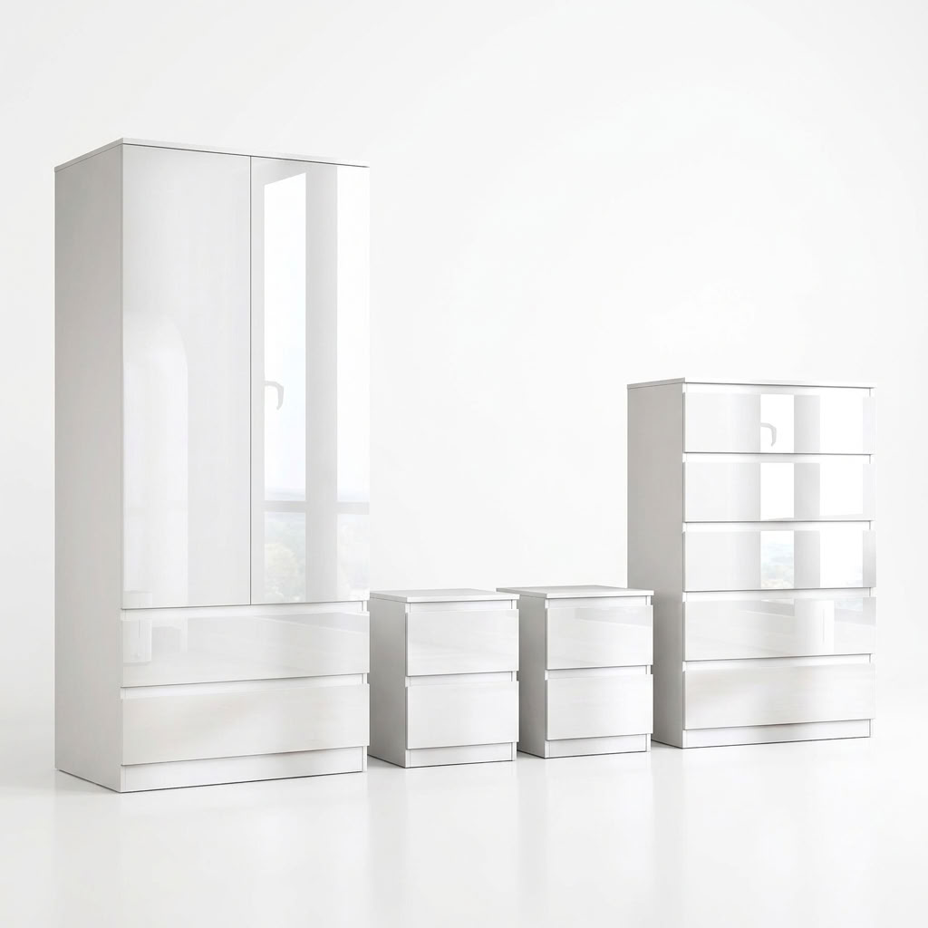 Soho 2 Door Wardrobe, 5 Drawer Chest & Bedside Tables 4 Piece Bedroom Set