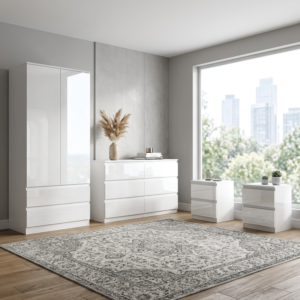 Soho 2 Door Wardrobe, 6 Drawer Chest & Bedside Tables 4 Piece Bedroom Set