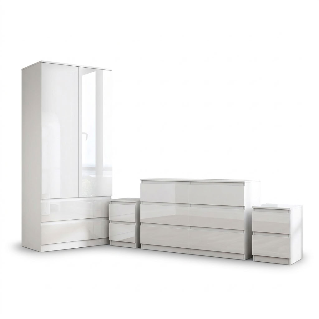 Soho 2 Door Wardrobe, 6 Drawer Chest & Bedside Tables 4 Piece Bedroom Set