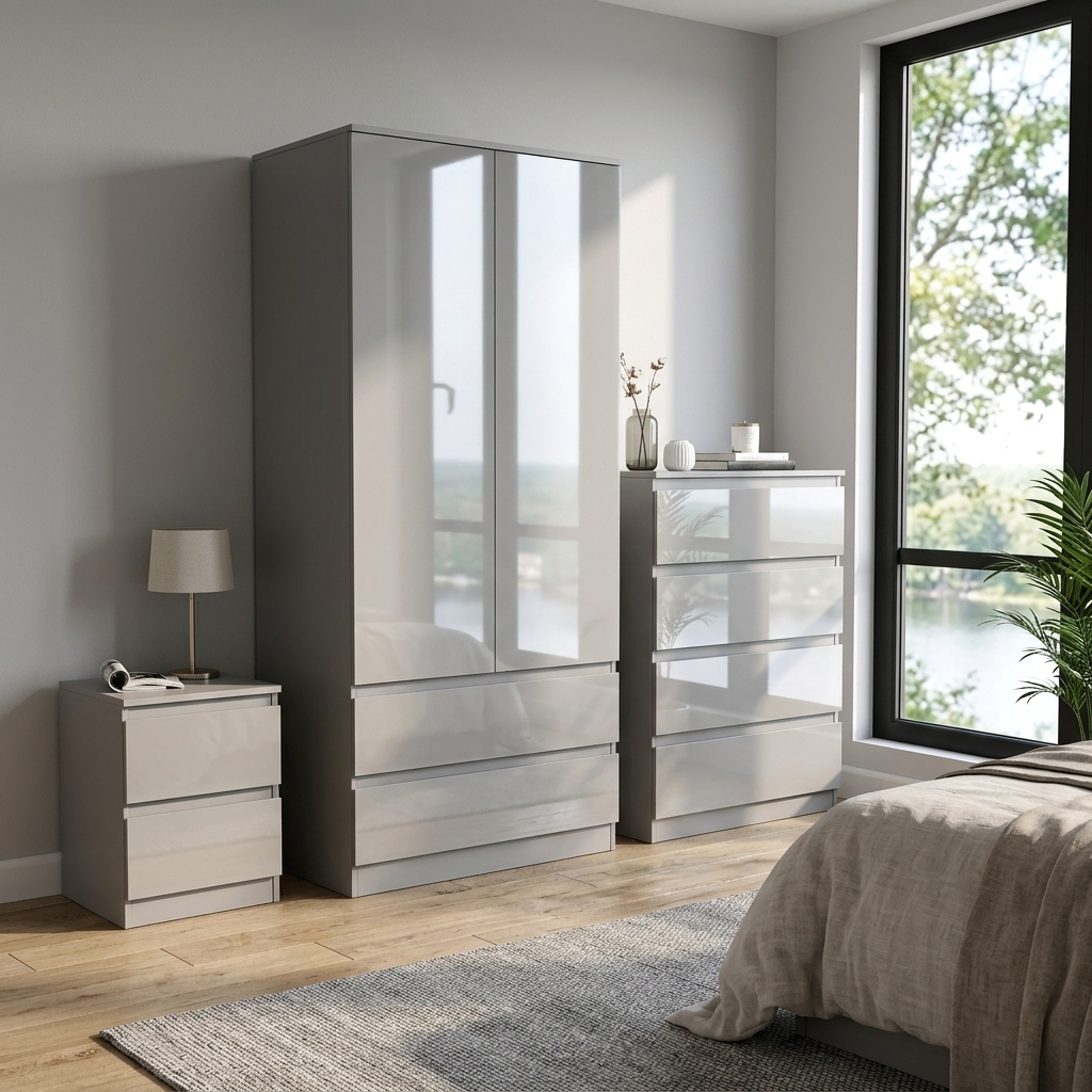 Soho 2 Door Wardrobe & 4 Drawer Chest High Gloss 3 Piece Bedroom Set